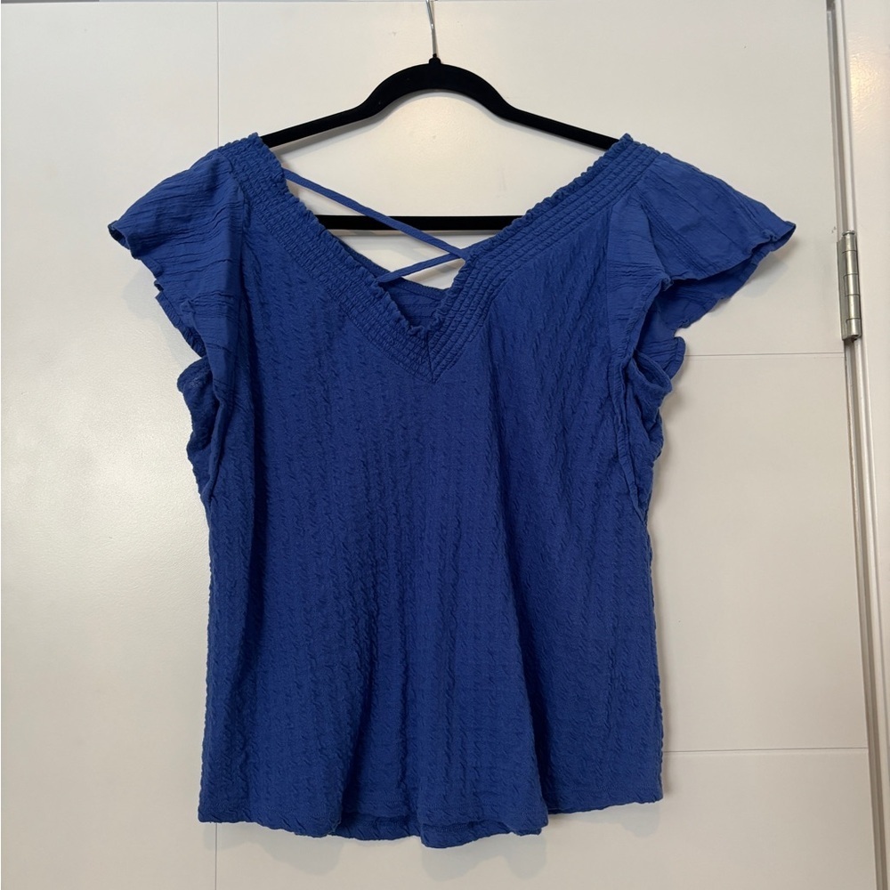 Maurices Women's Blue Ruffle Sleeve Top